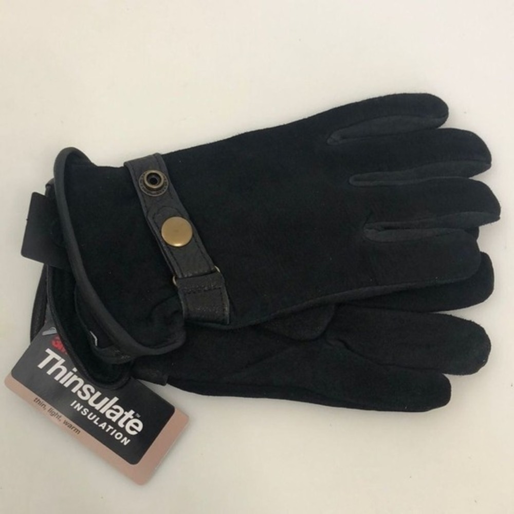 Women's Leather 40g Thinsulate Gloves L NWT Winter Buckle Black Classic Outdoor